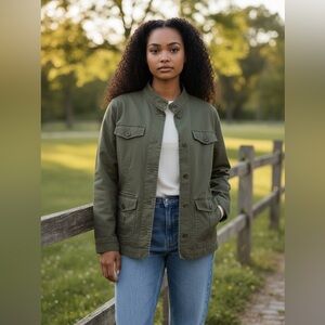 Chico’s‎ olive / military green chinos light jacket Sz L (16-18)